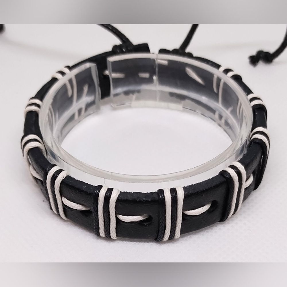Men's leather bracelet braided black‎ new e84